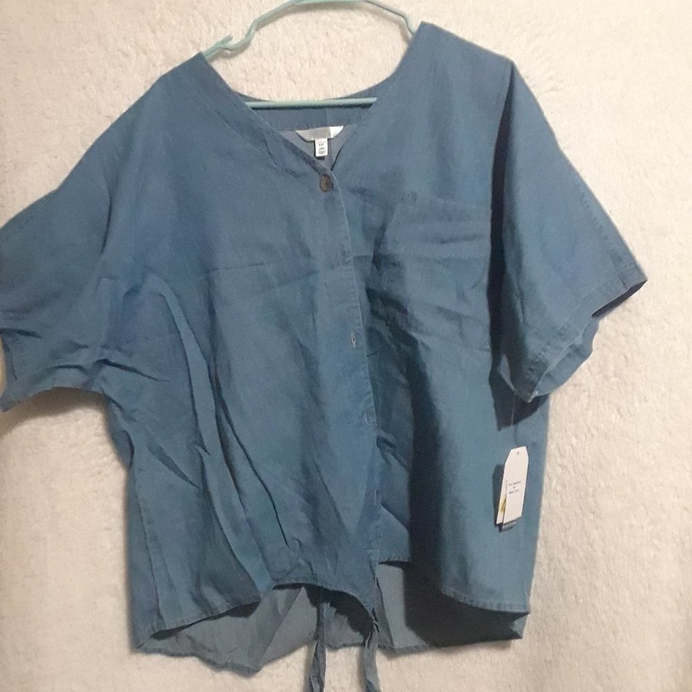 Time and Tru Blue button tie shirt Size 2XL